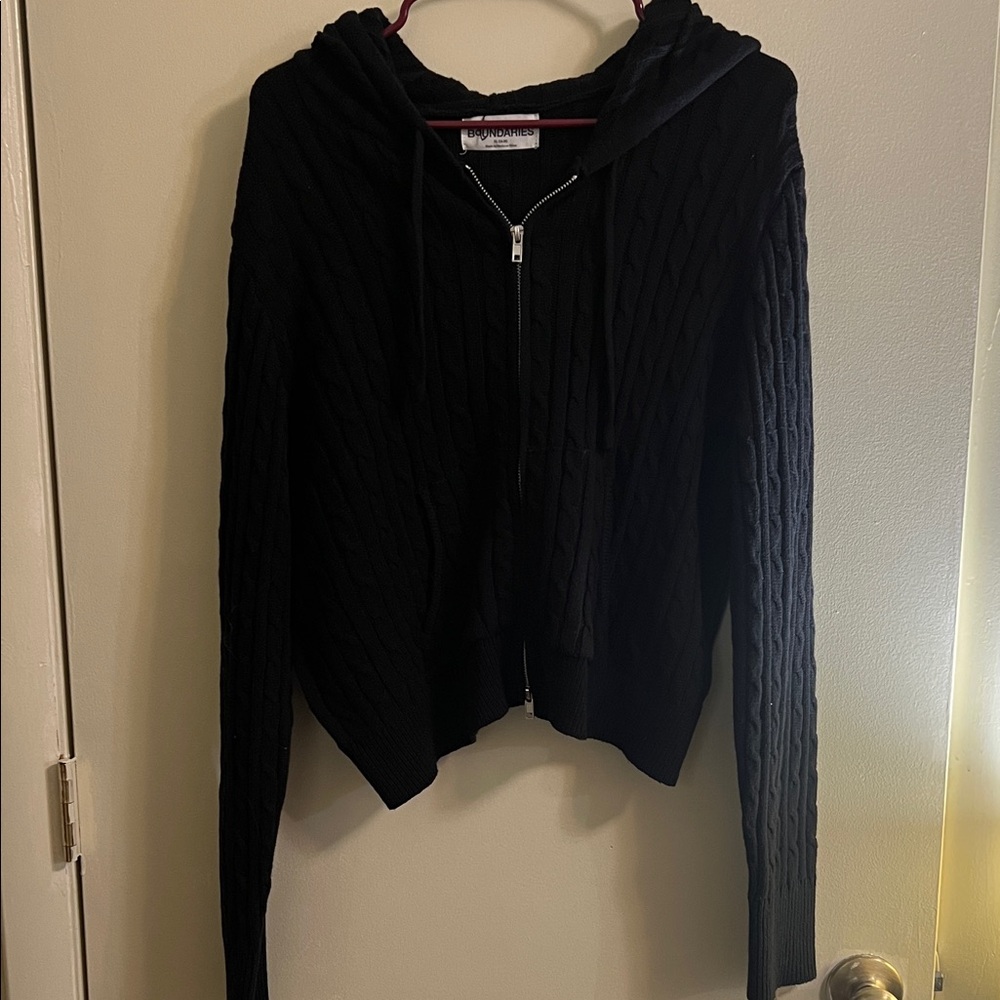 No Boundaries Black Knit Zip-Up Sweater